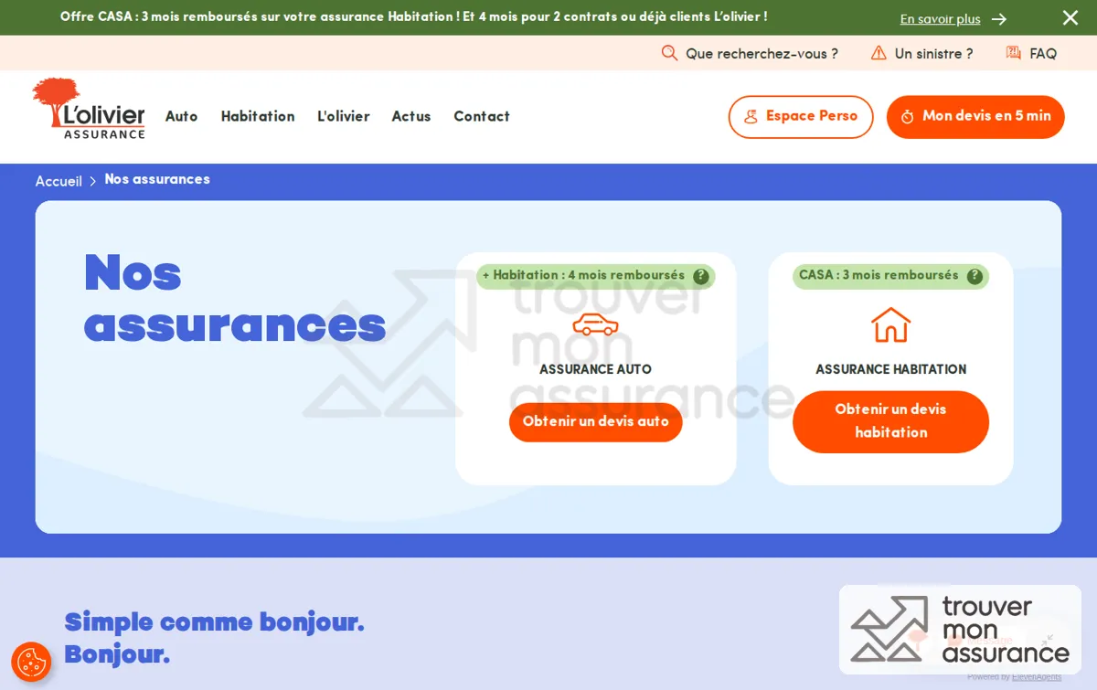 Capture : Nos assurances auto & habitation | L’olivier Assurance